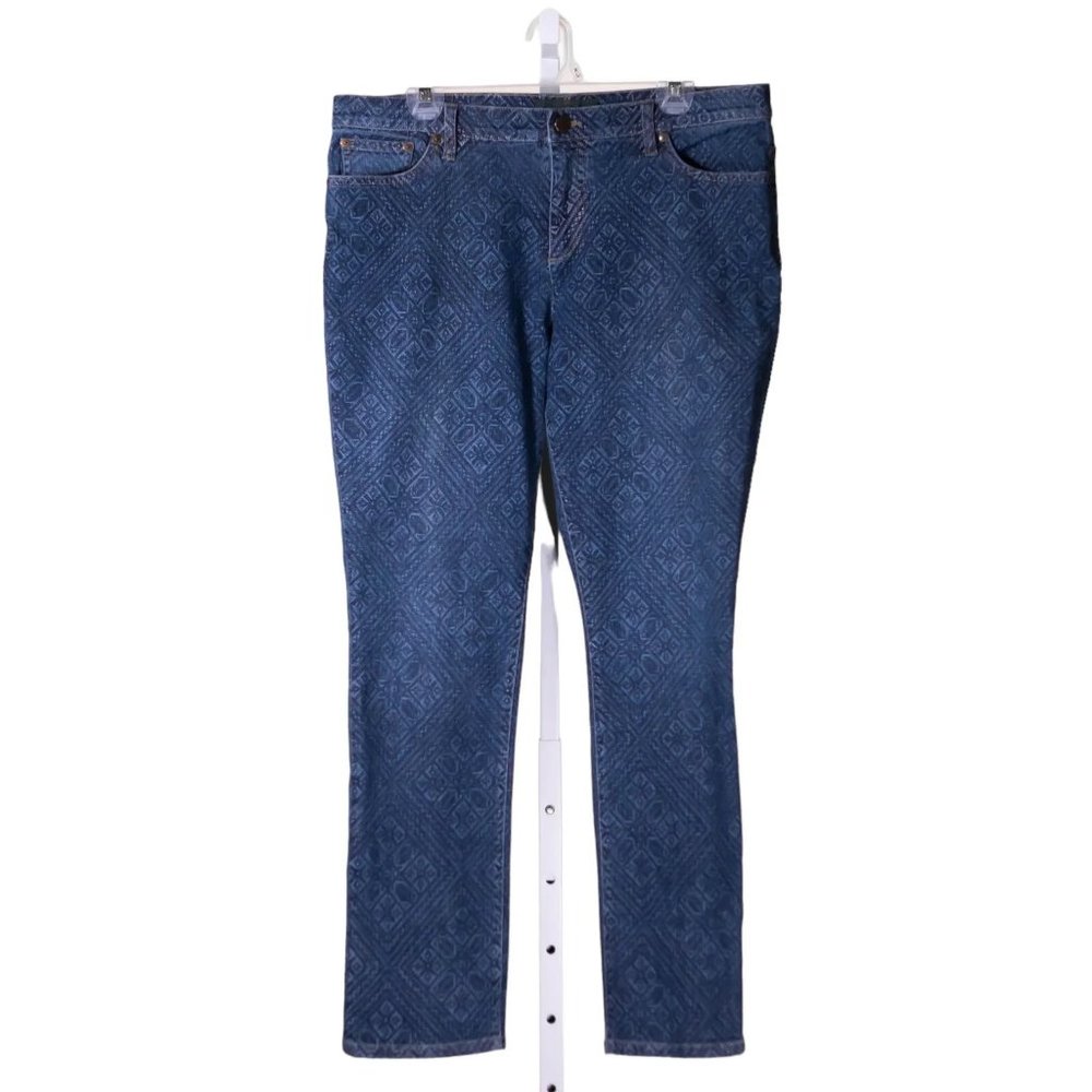 Ralph Lauren Women's Denim Jeans Blue Geometric Stretch Straight Leg Pants 14